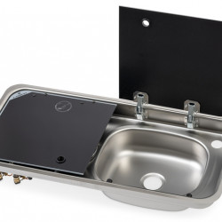 Cooker-sink combination – with 2-piece glass cover