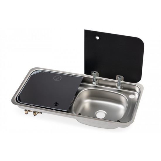 Cooker-sink combination – with 2-piece glass cover