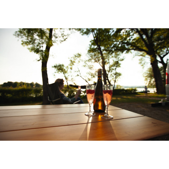 Camping table with bamboo top - 100 x 65 x 42/65 cm