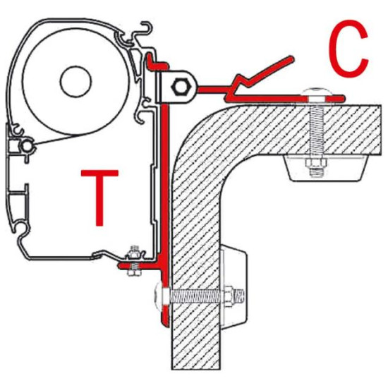 FIAMMA Adapter for F45i/F45iL/ZIP special mounting, T-adapter, Width: 80 mm