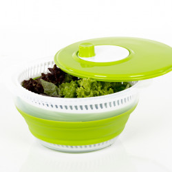 Foldable salad spinner with lid including sieve and bowl - White/Green