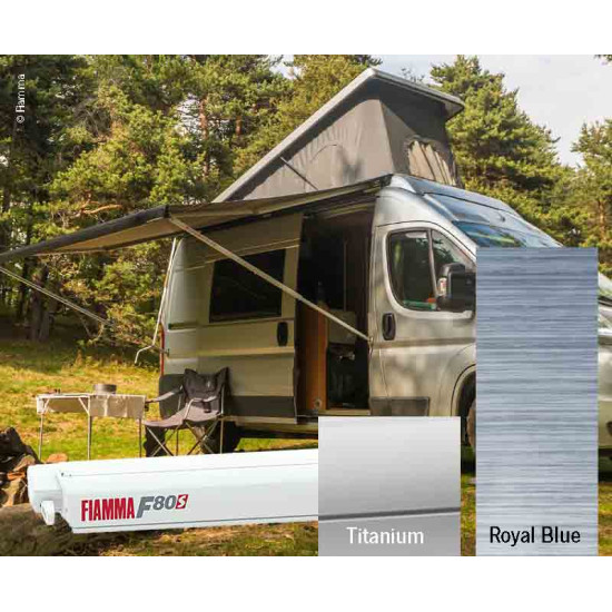 Fiamma F80S roof awning 4.5m, for vans and motorhomes, Case - Silver, Colour of cloth: Royal Blue
