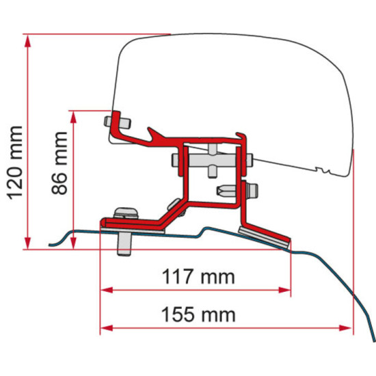 Fiamma awning adapter for Ford Custom L2 long wheelbase (also UK) F40van, Left and right hand drive, vehicle manufacturing year: 2012-