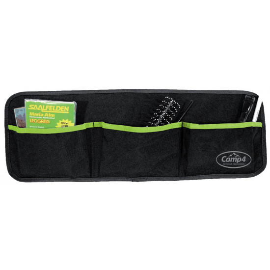 Tessa 3 storage basket, with 3 pockets, black/lime, W60xH20cm, eyelet fastening