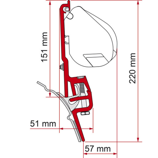 Fiamma Adapter for Reimo Multirail T4 or Brandrup rain gutter, Adapter for Fiamma F35/F45, vehicle type: vwt4, For width : 8 cm