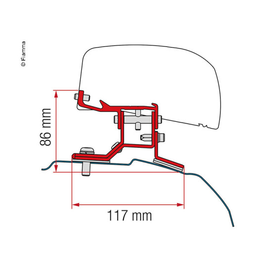 Fiamma adapter for Fiamma F40van for Ford Transit Custom short wheelbase UK version, Basin stainless steel