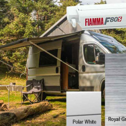 W3200 x Abstract 2500 mm FIAMMA F80S roof awning, Housing color: Polar White, Fabric color: Royal Grey