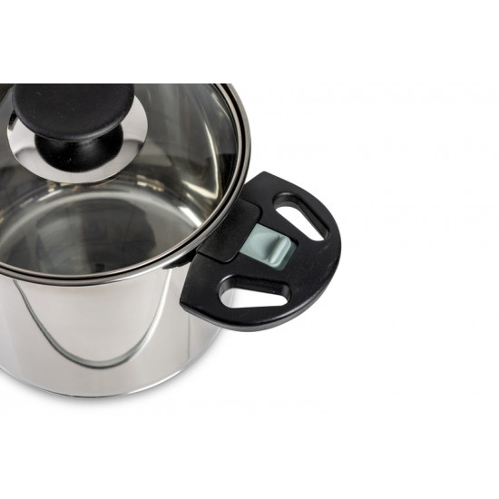 Camp4 Stainless Steel Cookware Set, 6-Piece - With Folding Handles and Glass Lids