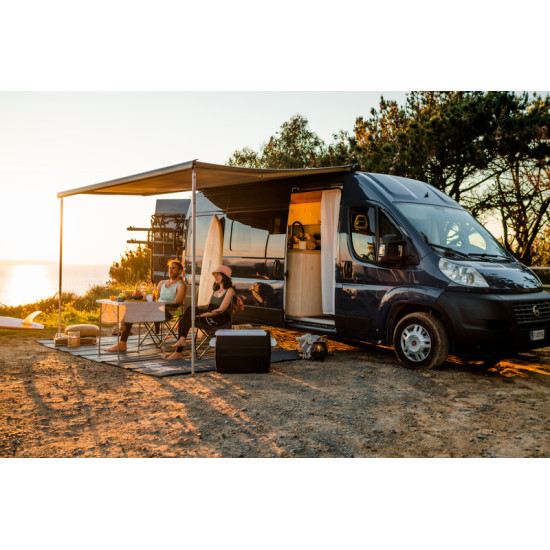 W 3400 x Abstract 2500mm FIAMMA Roof awning F80s, For vans and motorhomes, Housing colour: Black, Cloth colour: Royal Grey