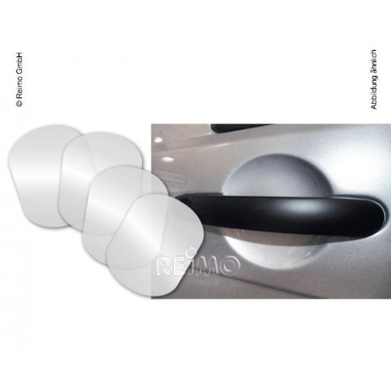 Transparent protective film for door handle recesses of VW Caddy from model year 2006 onwards.