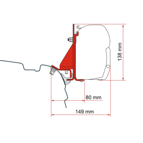 Fiamma Awning adapters F45 and F43van for T5/T6, For Brandrup gutter, Length : 12 cm, colour: black, vehicle manufacturing year: 2003-