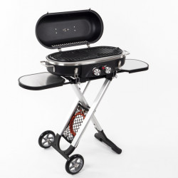 Trolley 2-flame gas grill with ignition fuse - 50 mbar