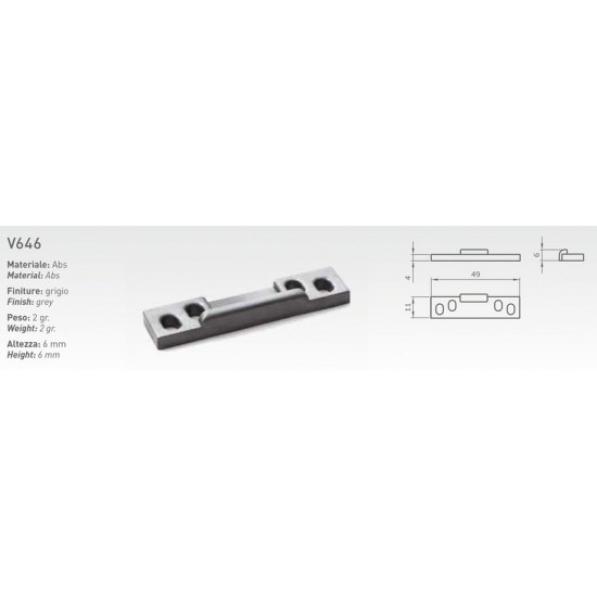 Strike plate in ABS, 49x11x4mm