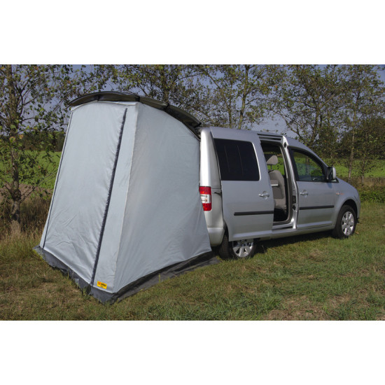 Trapezoidal rear tent for mini campers