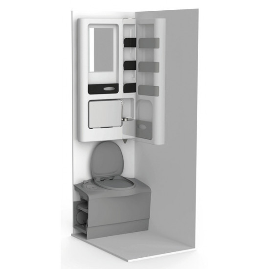 Swivel bathroom wall cabinet with fold-down washbasin
