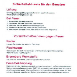 Sticker "Safety instructions for the user"