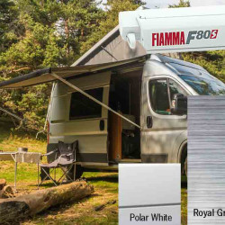 W 3700 x Abstract 2500mm FIAMMA F80S roof awning, Housing: Polar White, Fabric color: Royal Grey
