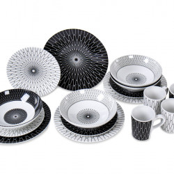 Premium Melamine Dinnerware Set Black and White - For 4 People