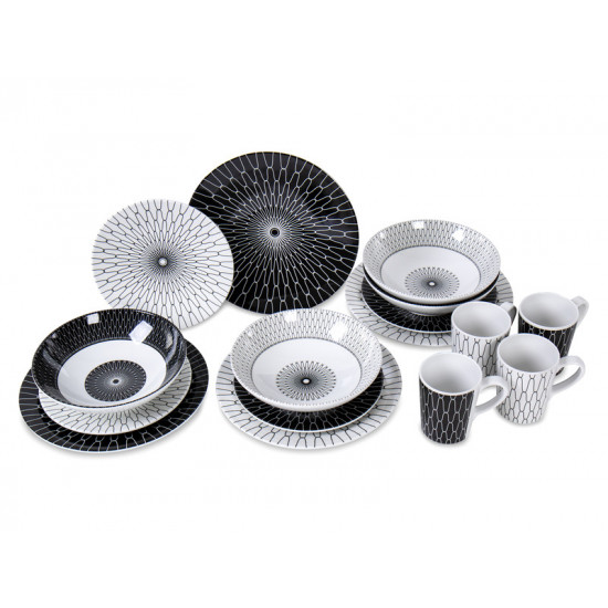 Premium Melamine Dinnerware Set Black and White - For 4 People