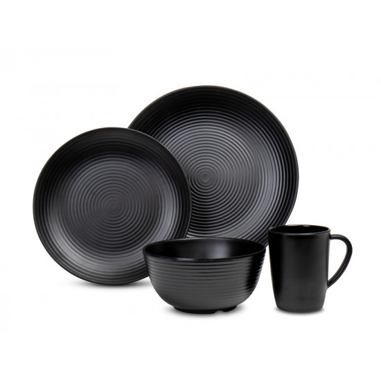 Lund melamine dinnerware set - 16-piece - Black