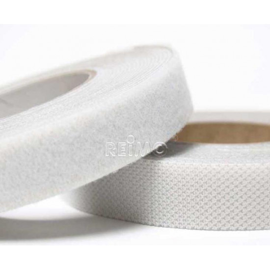 Self-adhesive hook and loop tape - White - 20 mm wide - 5 m