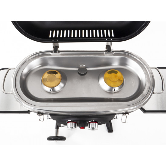 Trolley 2-flame gas grill with ignition fuse - 50 mbar
