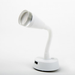 LED spotlight with flexible arm and USB charging socket - matte white
