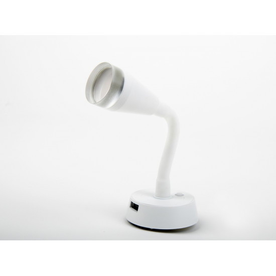 LED spotlight with flexible arm and USB charging socket - matte white