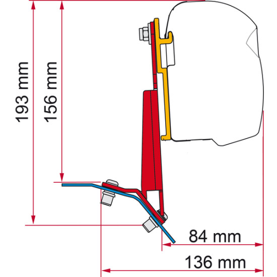 Fiamma adapter for F45, F43van and F35PRO - For Ford Custom - Left-hand drive, Length : 12 cm, colour: black