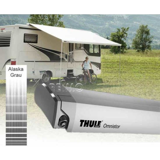 Omnistor 8000 folding arm awning with 275cm extension, 6m width, Alaska grey, silver housing