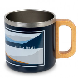 HOLIDAY TRAVEL SPIRIT stainless steel mug with wooden handle