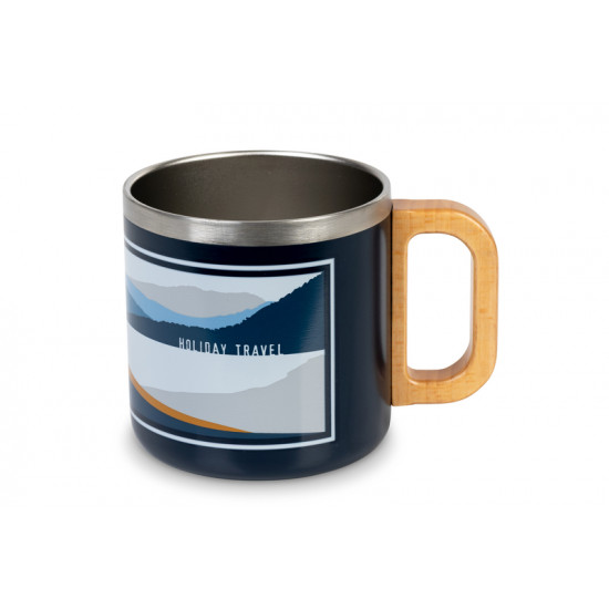 HOLIDAY TRAVEL SPIRIT stainless steel mug with wooden handle
