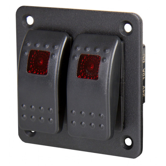 Carbest aluminum switch panel with two rocker switches (12/24V)