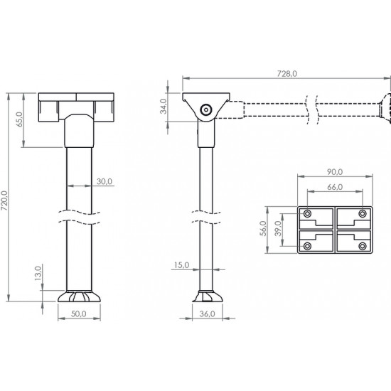 Folding table leg, folds down at the top