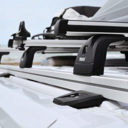 Longitudinal rails including mounting kit for roof racks with awning package
