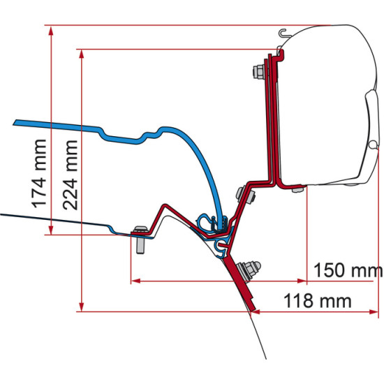 Fiamma awning adapter for awning F35 Pro, For Mercedes V-Class Marco Polo from model year 2014 on, 1 holder 12 cm, 1 holde