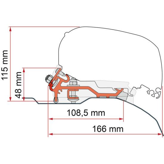 FIAMMA F80S/F85L Flat Adapter Kit for High Roof H2 - Silver, For Fiat Ducato, Peugeot Boxer or Citroën Jumper L5 without front panoramic roof hood