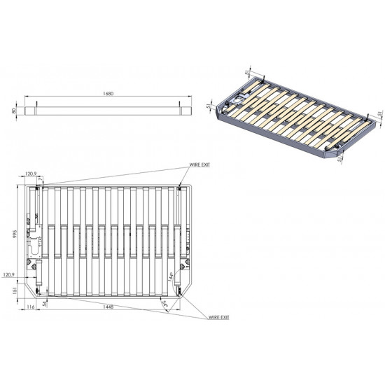 Drop-down bed with cable pull for Fiat Ducato, Peugeot Boxer, Citroën Jumper >2015 (L2+3) - Manual drop-down bed