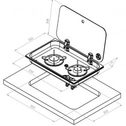 Stainless steel built-in cooker with glass cover ASO - 2 burners