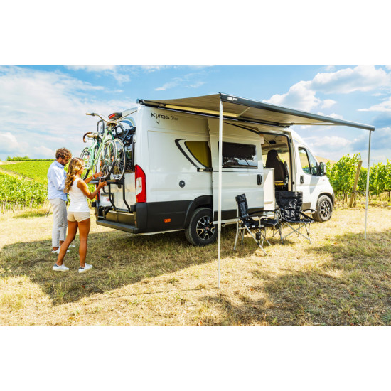 W 2900 x Abstract 2500m FIAMMA F80S roof awning, Housing color white, Fabric color royal grey