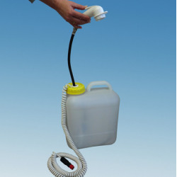 12V camping/dog shower with wide-mouth canister