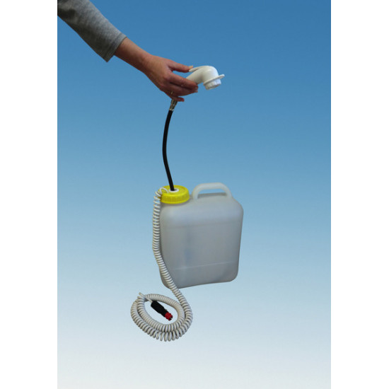 12V camping/dog shower with wide-mouth canister