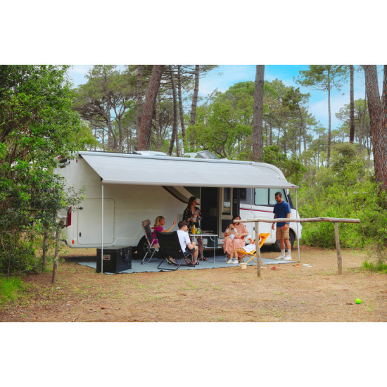 W4500 x Abstract 2500mm Cloth W4350mm Fiamma F45L Wall-mounted awning for large motorhomes, Housing colour Deep Black, Cloth colour Royal Grey
