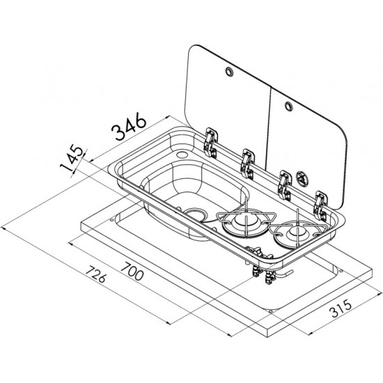 Cooker-sink combination – with 2-piece glass cover