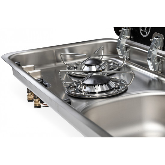 Cooker-sink combination – with 2-piece glass cover