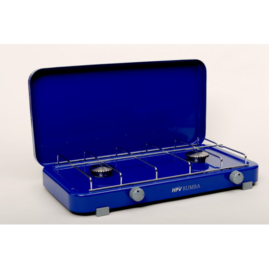 Rumba gas stove with piezo ignition and flame failure device, 2 burners - Blue - 50 mbar