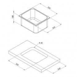 Stainless steel built-in sink 320x260x150mm