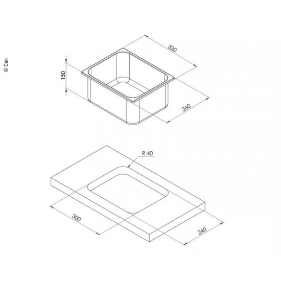 Stainless steel built-in sink 320x260x150mm