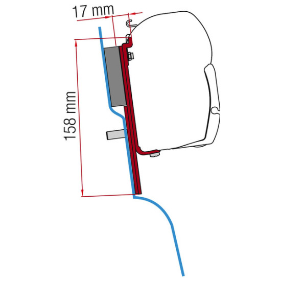 Fiamma awning adapter for awning F45, For Ford Custom Nugget with high roof, 2 holders of 12 cm, Left-hand drive,  2015-, f43van, silver