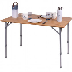 Camping table with bamboo top - 100 x 65 x 42/65 cm